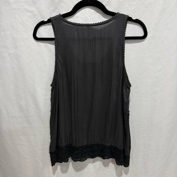 Blue Sky Crochet Trim Tank Top Small Boho Festival Sleeveless Blouse Lace Artsy - Picture 7 of 13